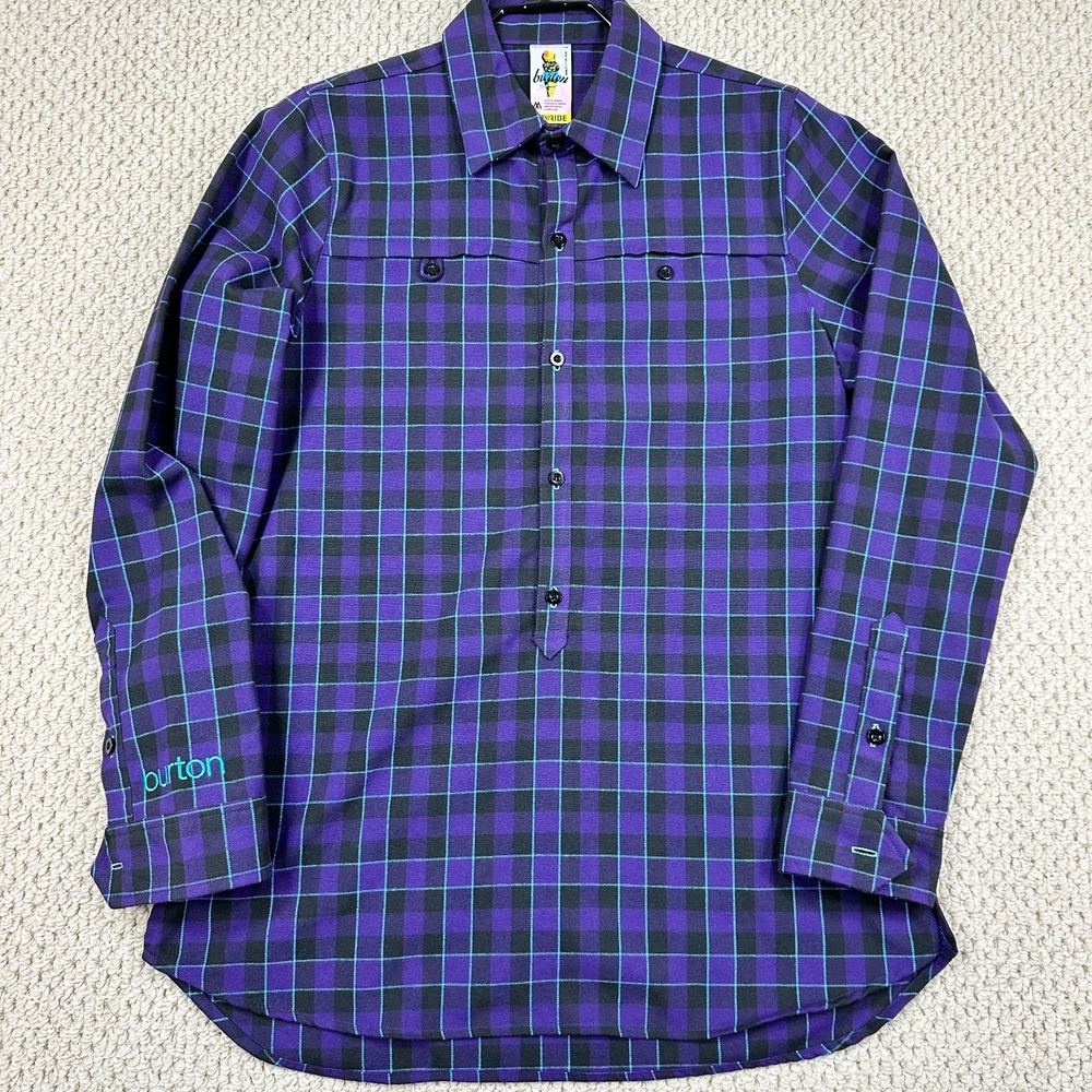 Burton DryRide Flannel Shirt Womens Medium Purple Plaid Popover Button Front